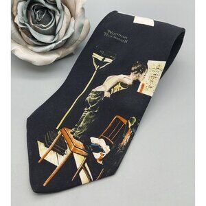 Norman Rockwell Evening Post Doctors Office Mens Necktie 100% Silk Black Novelty